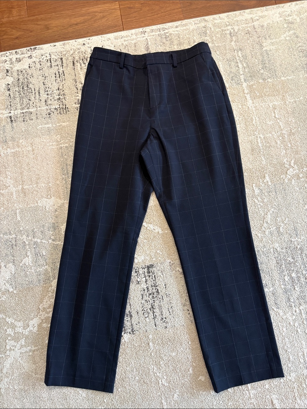 Men's Navy Windowpane Dress Pants
